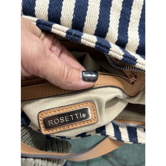 Rosetti Astrid Mini Herringbone Blue & White Stripe Crossbody Bag Leather‎ Trim - Picture 7 of 7